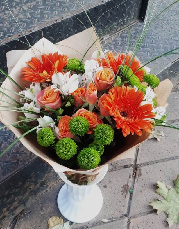 Букет цветов из: Герберы, Хризантемы, Альстромерии и Розы в Прасковее