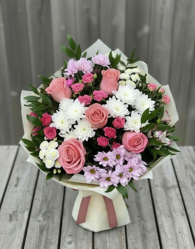 Букет цветов из: Альстромерии, Гвоздики, Розы и Хризантемы в Прасковее