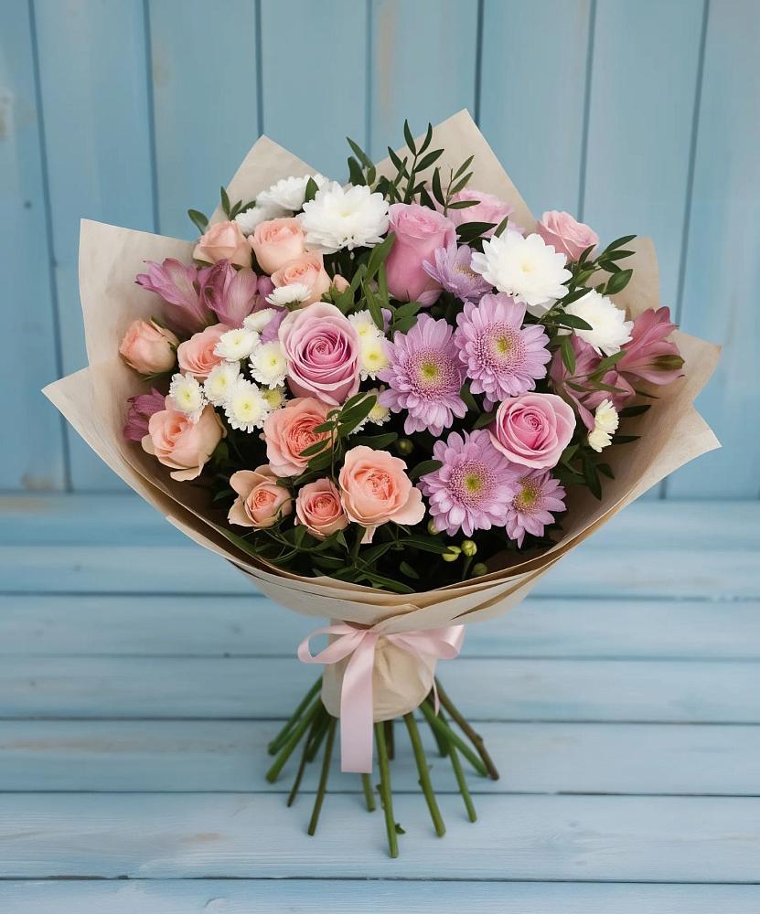 Букет цветов из: Хризантемы, Розы и Альстромерии в Прасковее