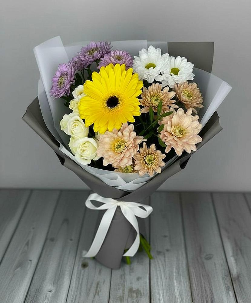 Букет цветов из: Розы, Герберы и Хризантемы в Прасковее