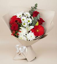 Букет цветов из:  Розы, Хризантемы, Герберы и Лилии в Прасковее