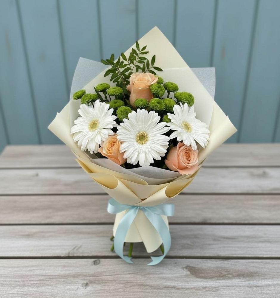 Букет цветов из: Герберы, Розы и Хризантемы в Прасковее