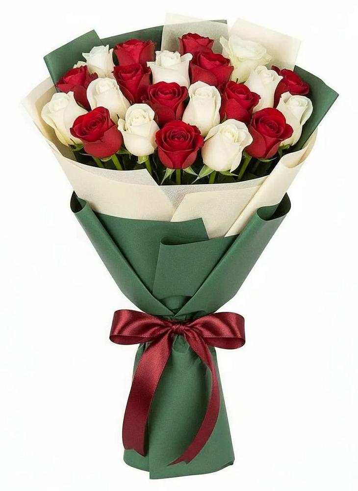Букет Микс из красных и белых роз в Прасковее
