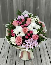 Букет цветов из:  Альстромерии, Гвоздики, Розы и Хризантемы в Прасковее