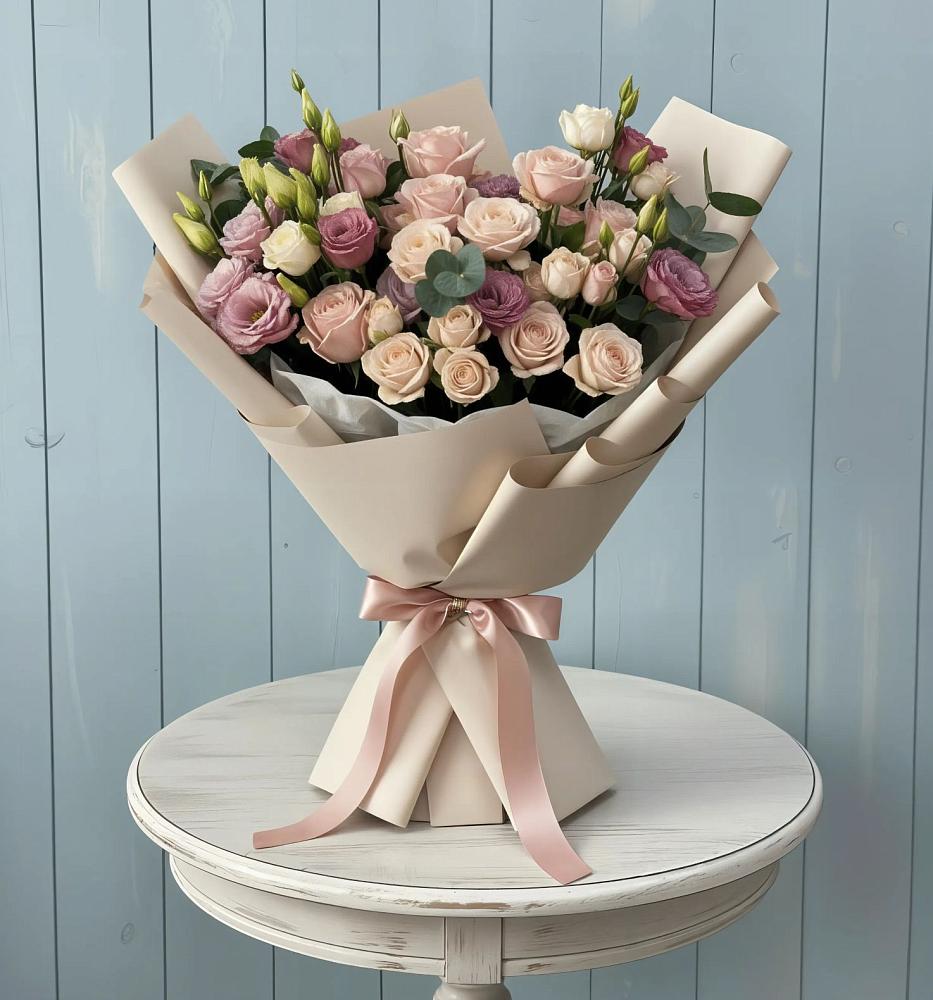 Букет цветов из: Розы и Лизиантусы в Прасковее