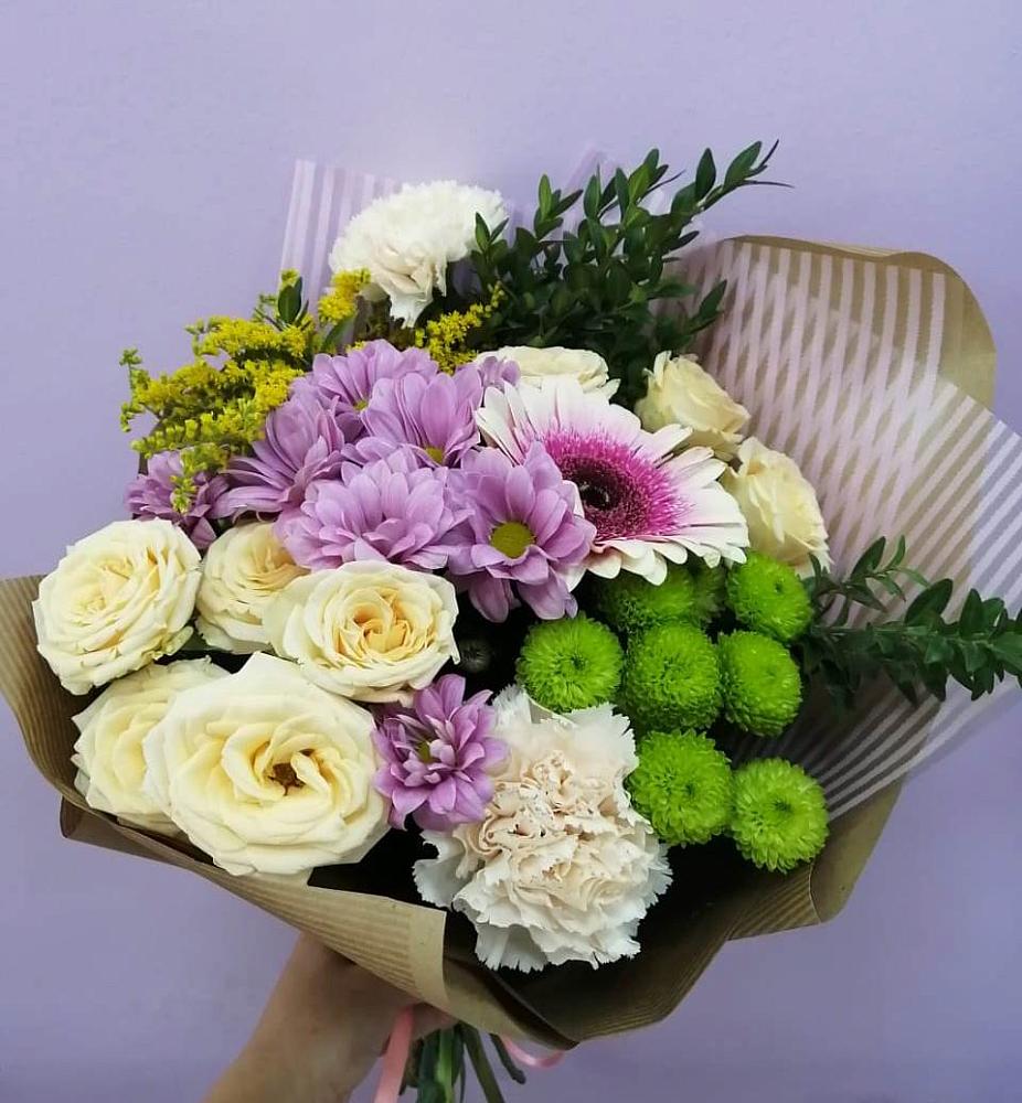 Букет цветов из: Хризантемы, Розы, Гвоздики и Герберы в Прасковее