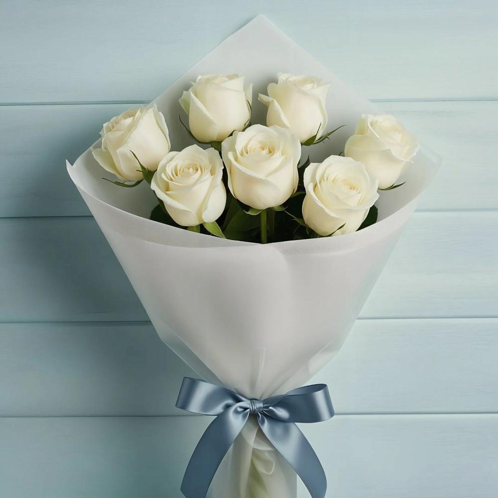 Букет 7 Белых роз Эдлесс Лав в Прасковее