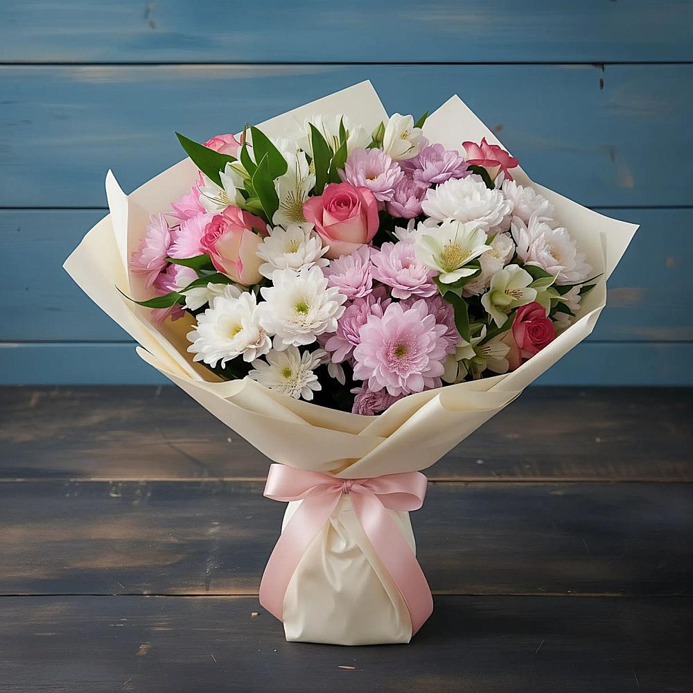 Букет цветов из: Хризантемы, Альстромерии и Розы в Прасковее